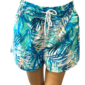 OP XL blue green tropical print zipper pocket drawstring elastic board short EUC